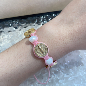 Pulseras religiosas tejidas a mano, abalorio de Latón chapado en oro, Perla de agua dulce, pulsera ajustable cruzada <span class=keywords><strong>SAN</strong></span> <span class=keywords><strong>Benito</strong></span>, joyería de moda - Product Image 6
