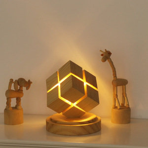3d <span class=keywords><strong>cubo</strong></span> lampada decorativa Display a Led ricaricabile in legno luce notturna lampada Touch con batteria - Product Image 6