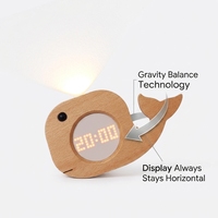Jam Alarm Digital Sensor Gravitasi 2-in-1 Kayu Solid USB LED Lampu Dinding Magnetik Samping Tempat Tidur Putih