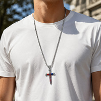Collier en acier inoxydable NIMAI avec cordon enroulé, pendentif croix coloré vintage, collier pour homme, bijoux de mode en gros