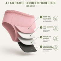 Culottes menstruelles en coton biologique sans PFAS avec dentelle, 4 couches anti-fuites, taille mi-haute, lavables, réutilisables, pour flux abondant, sous-vêtements féminins