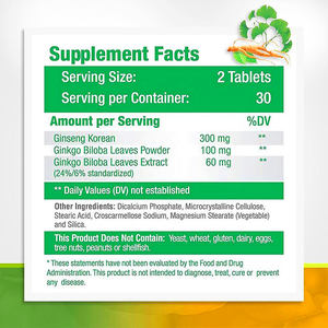 Suplemen Herbal <span class=keywords><strong>Ginseng</strong></span> Organik Tablet Suplemen Energi Ekstrak <span class=keywords><strong>Ginkgo</strong></span> <span class=keywords><strong>Biloba</strong></span> Mendukung Perawatan Kesehatan Otak - Product Image 2
