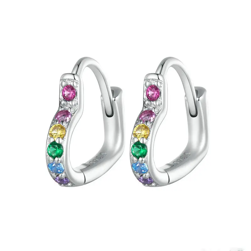 Creativity Cute Sterling Silver 925 Gold Plated Colours Rainbow Hoop Clip On Earrings Jewelry For Brides Wedding