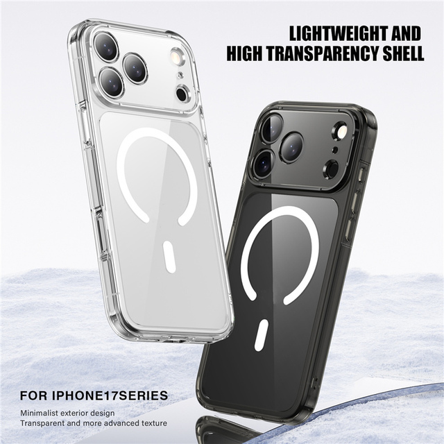 Luxury Clear Shockproof Acrylic Magnetic Case for iPhone 17 Air 17Pro 18 Pro Max Wireless Charging Shockproof PC Hard Back Cover