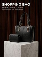 Ensemble de 2 sacs à main noirs de style designer de luxe, élégant sac fourre-tout en cuir et sac à bandoulière à rabat, professionnel pour femmes, bureau, affaires