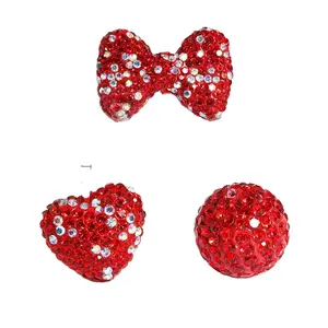 custom shiny bow heart shambhala pave rhinestones polymer clay beads for jewelry making round crystal pendant accessories bulk