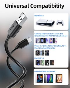 Câble de charge 1m/2.8m pour manette PS5/Xbox Series <span class=keywords><strong>SX</strong></span>/Switch/Oled/<span class=keywords><strong>Lite</strong></span>, cordon d'alimentation USB Type C pour manette P5/accessoires de téléphone - Product Image 4