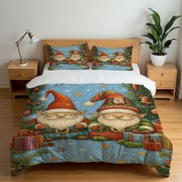 Parure de lit trois pièces en fibre synthétique brossée, motif dessin animé de Noël européen et américain, rayures chaudes, pour couette transfrontalière