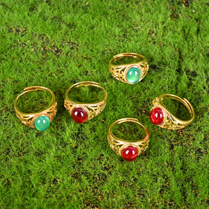 Bagues en gros plaquées or avec pierres ovales serties clos, pierres précieuses en vrac, bagues ajustables en cristal pour bijoux féminins - Product Image 4