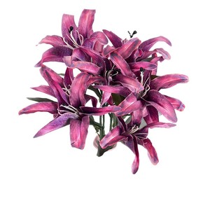 Bouquet artificiel de neuf lys en plastique et tissu, décorations de mariage, décoration intérieure - Product Image 5
