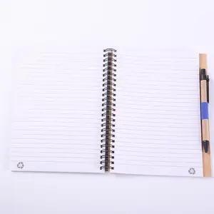 Cahier à bobine Double spirale en métal ECO book avec stylo en papier, bande élastique recyclable pour cadeau de promotion