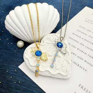 Collar con Colgante de Estrella de Mar y <span class=keywords><strong>Luna</strong></span>, Cristal Rosa y Azul, Collar con Colgante de <span class=keywords><strong>la</strong></span> Serie Océano Romántico para Mujer, Joyerí<span class=keywords><strong>a</strong></span> Personalizada - Product Image 2