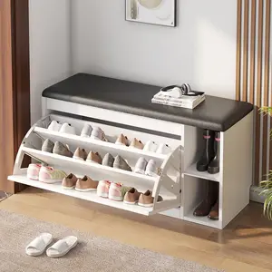 Storage Bench Shoe Bench With Flip Top Storage Space And Padded Cushion 2-Tier Shoe Rack Organizer Shoe Organizer