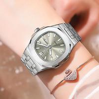 Reloj POEDAGAR 792 para Mujer, Acero Inoxidable, Cuadrado, Moderno, Manecillas Luminosas, Cuarzo, Calendario, Fecha, Semana, Resistente al Agua