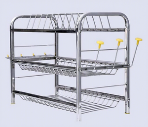 Escurridor de Platos de Acero Inoxidable de 2 Niveles con Ganchos para Utensilios para Encimera de Cocina - Product Image 5