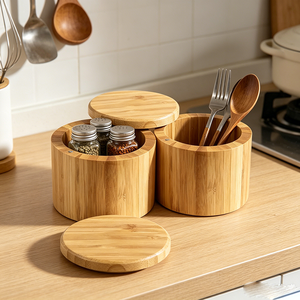 Contenitore Moderno Eco-Friendly <span class=keywords><strong>in</strong></span> <span class=keywords><strong>Vetro</strong></span> e Bambù Artigianale per Spezie da Cucina con Coperchio a Chiusura Ermetica per la Conservazione della Freschezza, Elegante e Funzionale - Product Image 1