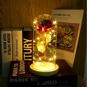 Newish Glass Cover LED Light Gold Leaf Rose Christmas Birthday Creative Gift LED Simulation Flower Night Light