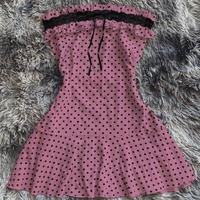 Heißes Mädchenkleid mit Punktemuster, Taillenbetonung, trägerlos, Patchwork-Spitze, süßes kurzes Kleid, ärmelloses Tanktop, schlankmachende Kleidung