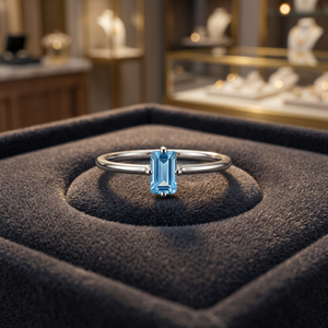 Bague en argent 925 avec topaze bleue taille émeraude, sertie à griffes, minimaliste, pour femme, bague de fiançailles avec pierre précieuse - Product Image 4