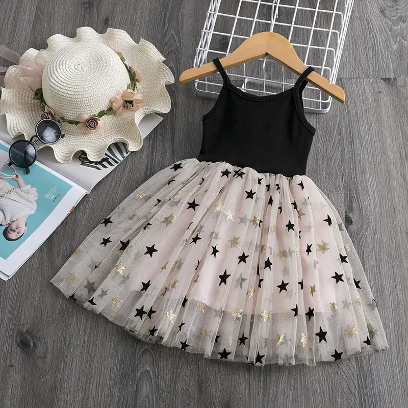 Penjualan Laris Baru 2020 Grosir Baju Putri Suspender Motif Bintang Leher Bulat Gaun Anak Perempuan Anak-anak