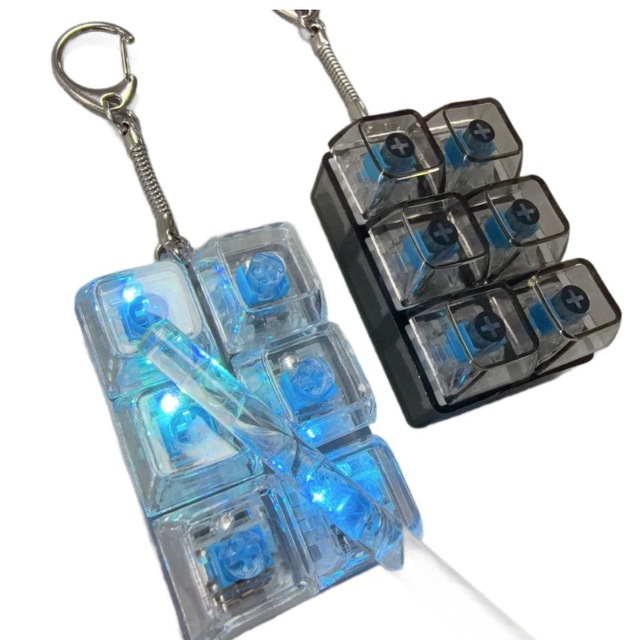 6 Transparent Keys Switch Tester Mechanical Rgb LED Light up Clicker Fidget Keyboard Keychain Stress Relief Toy