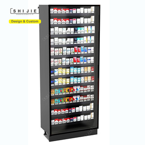 High Quality LED Black Cigar Cigarette Display Rack with 12 Shelves Wood Cigarette Shop Cabinet Tobacco Showcase for Cigar Store