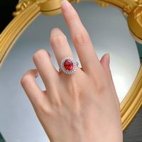 Bague de mariage florale en argent sterling 925 avec rubis ovale 8x10 mm et zircon