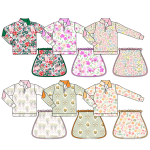 Set 2 Pezzi per Bambine con Collo a Zip Floreale, Top a Maniche Lunghe e Gonna in Nylon Poliestere Spandex, Abbigliamento Casual Autunnale per Bambine - Product Image 2
