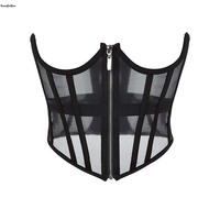 Corsé Bustier de Malla Transparente Negro para Mujer, Tops Cortos con Efecto Levanta Busto, Moldeadores de Cintura, Tallas Grandes XS-XXXL, Venta al por Mayor