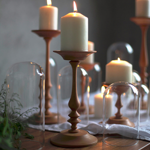 Ensemble de bougeoirs décoratifs en bois massif vintage, style vietnamien, sur pied - Product Image 2