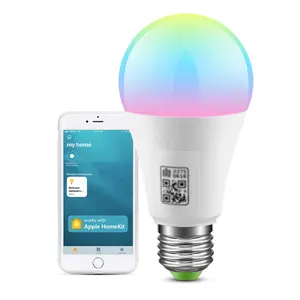 A19 E26/ E27 Base 9W 100-265V Zigbee Homekit Ponsel Apple Siri Kontrol Suara RGBCW Smart Bulb