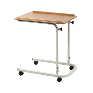 Table de chevet mobile réglable en hauteur avec plateau en bois pour hôpital et soins aux personnes âgées - Product Image 1