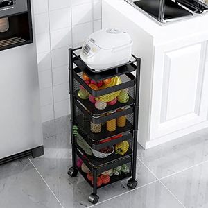 Home and Kitchen Floor-Standing Metal Fruit Vegetable Rotating <strong>Square</strong> Storage Racks Organizer <strong>Shelf</strong> with Wheels Vulcanus - Product Image 6
