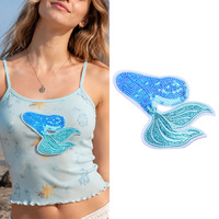 Patch brodé à sequins en forme de queue de sirène, thermocollant, applique océanique pour la décoration DIY de vêtements, vestes, sacs et chapeaux