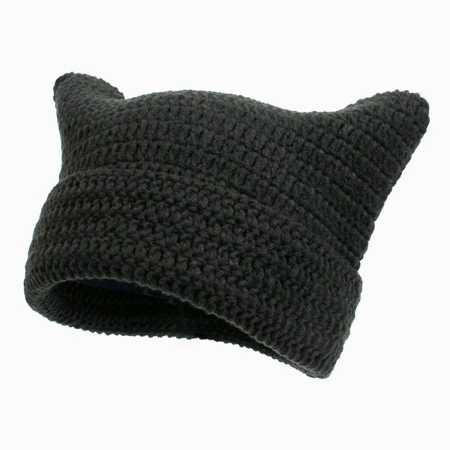 Striped Cat Ear Autumn Winter Women Knitted Hat Warm Customizable Adults Unisex Knit Skull Cap Goth Beanie Common
