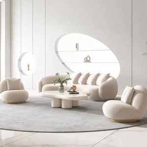 Tessuto nordico divano curvo luce di lusso salone di bellezza semplice design moderno negozio di abbigliamento creativo agnello velluto netto rosso - Product Image 1