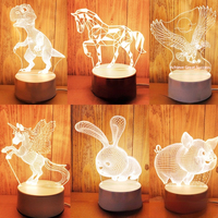 Lampe de table LED 3D à illusion d'optique, design créatif animalier de dessin animé, mini, en acrylique, découpe numérique, impression numérique, effet ombre