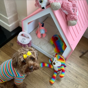 Tempat tidur rumah anjing terbuka kayu merah muda dalam ruangan kandang hewan rumah anjing kucing anjing kayu rumah hewan peliharaan dalam ruangan - Product Image 2