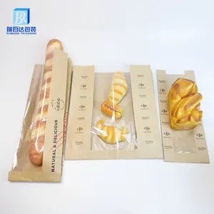 Sacchetti di carta Kraft di dimensioni lunghe stampati personalizzati sacchetto di pane di carta tostato Baguette francese a prova di olio di grasso di cera da forno