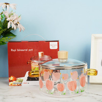 Nouvelle marmite à soupe créative en verre borosilicate avec double poignée, compatible cuisinière électrique et feu ouvert, idéale pour les nouilles instantanées