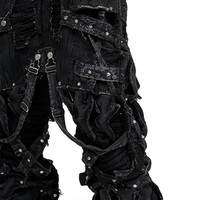 Nouveau Jean Homme en Coton de Fabricant, Coupe Droite Déchirée, Décoration Boutons, Lavage Effet Usé, Style Patchwork, Jambe Large