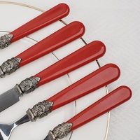 Ensemble de couverts élégants avec logo personnalisé, manche en plastique ABS, couteau, cuillère et fourchette, finition miroir, acier inoxydable 18/10