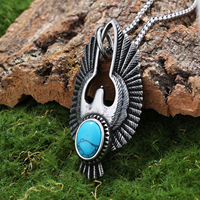 Punk bijoux en gros en acier inoxydable Turquoise pierre lunette réglage en acier inoxydable matériel oiseau aigle pendentif collier
