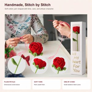 Boîte cadeau de roses artificielles en coton crocheté fait main Gtudkae, rose tricotée rouge éternelle, cadeau pour elle, maman, femme, petite amie, anniversaire - Product Image 3
