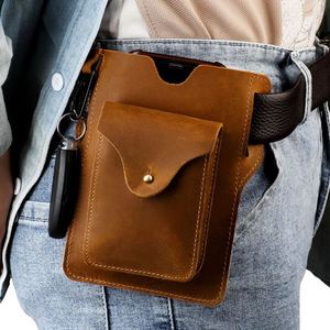 Outdoor Cell Phone Waist Holder Crazy Horse <b>Leather</b> Belt Phone Holster Handmade Waist Bag for Men Working Hiking - Product Image 3