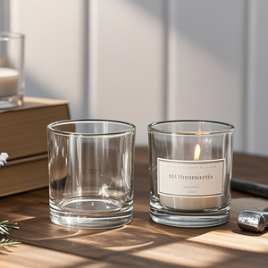 Hộp đựng nến thủy tinh trong suốt, không chứa nến, 8oz 10oz 12oz, kiểu dáng tròn độc đáo, trang trí nhà cửa, quà cưới, bán buôn - Product Image 1