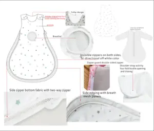 Saco de dormir respirável para recém-nascidos ajustado com zíper para uso conveniente e macio novo design