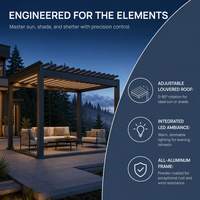 Pavillon en aluminium à persiennes motorisées avec éclairage LED, revêtement en poudre écologique, abri extérieur pour jardin, balcon, espace extérieur
