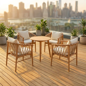 Ensemble de jardin moderne en bois pour l'extérieur, chaise et table à dîner rembourrées pour villa, hôtel, cour - Product Image 3