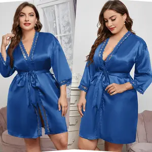 Bán Buôn Tùy Chỉnh Cộng Với Kích Thước Áo Ngắn Satin Cô Dâu Áo Choàng Lụa Pajama Sexy Áo Choàng Tắm Phụ Nữ Áo Choàng Sexi Quá Khổ Satin Lụa Áo Choàng